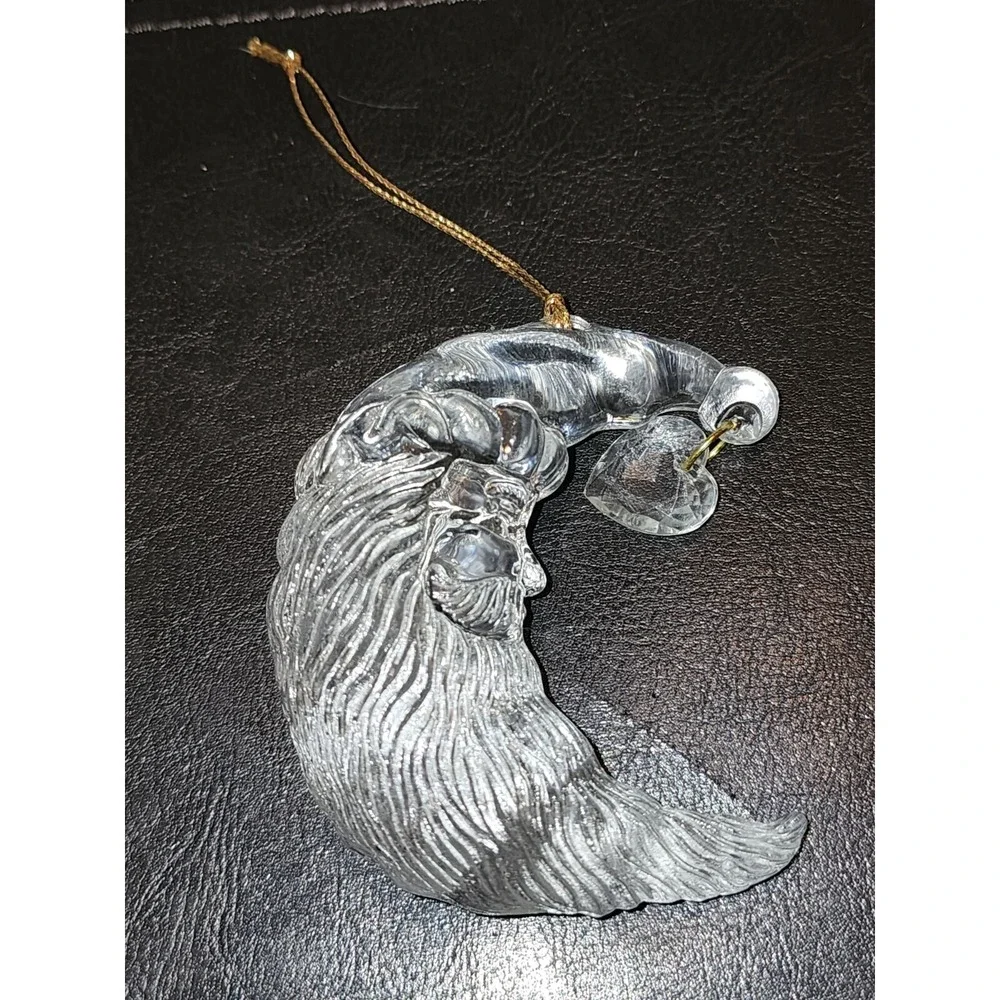Vintage Clear‎ Plastic Santa Claus Moon Hanging Christmas Ornament